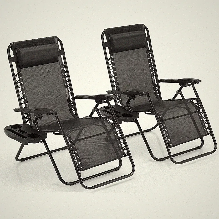 2 Pack Zero Gravity Lounge Chairs Folding Recliner Patio Beach Cup Holder