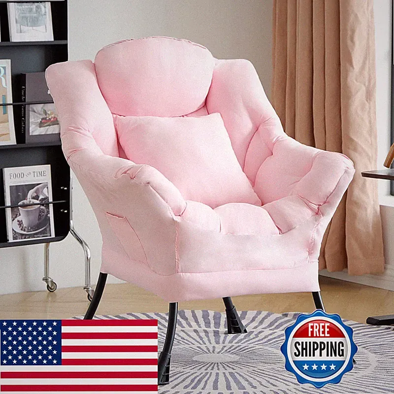 Homeastlly Lazy Chair For Living Room Large Pink Accent Chair A Throw Pillow