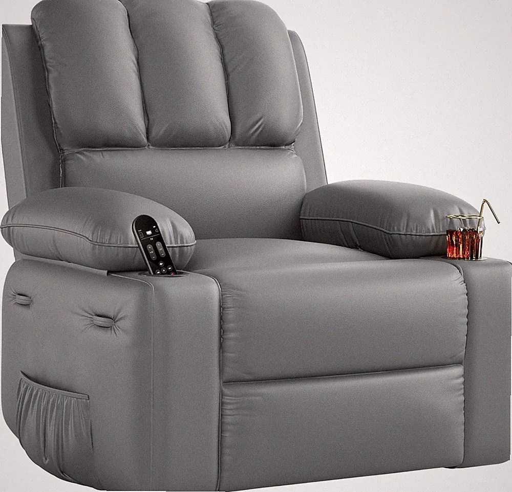 Large Leather Recliner Chair with Cup Holders & Comfortable Arms for Relaxation