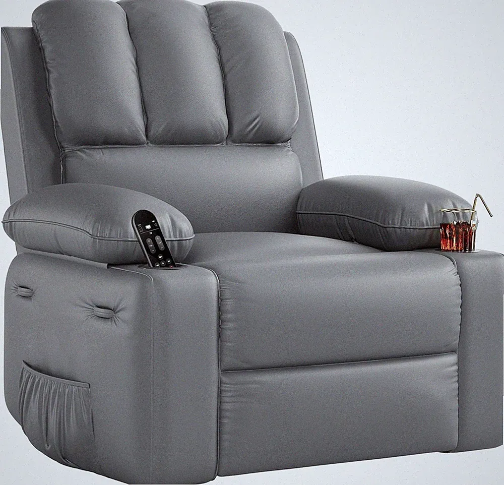 Luxurious Leather Recliner Chair with Cup Holders & Spacious 21.2" Seat Width