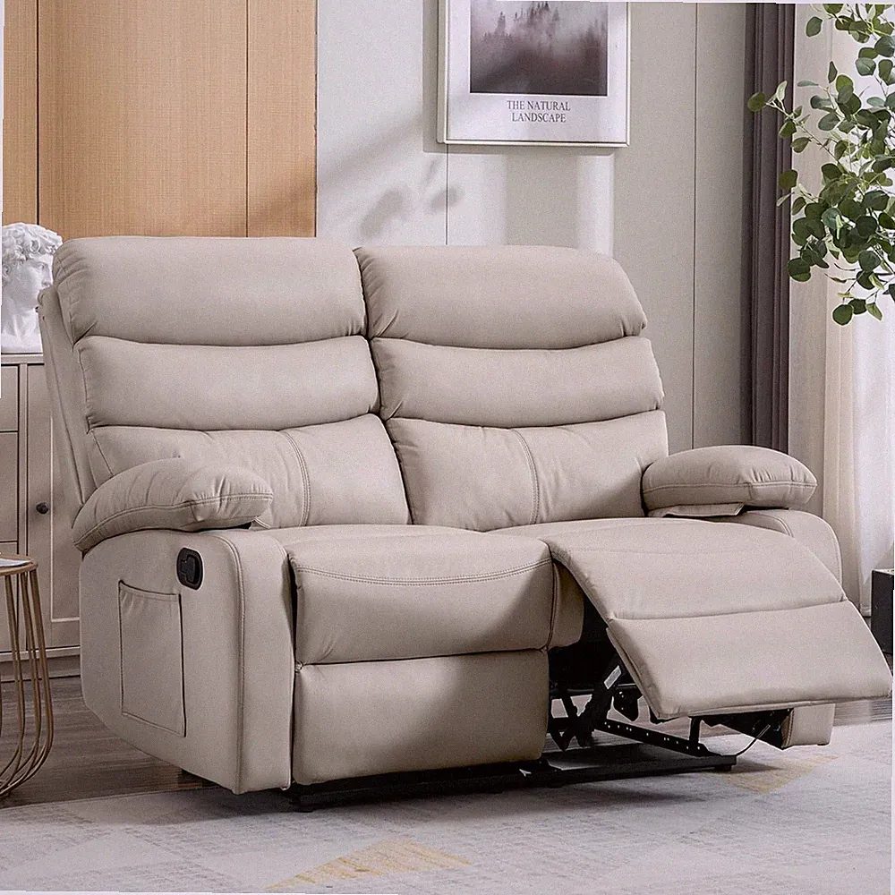 Reclining Loveseat, Anti-Scratch Leather Double Recliner Sofa with Side