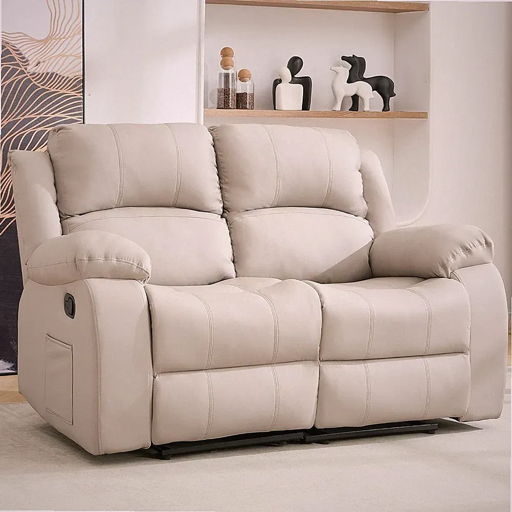 Reclining Loveseat Recliner Sofa, 2 Seat Leather Recliner Couch with Side